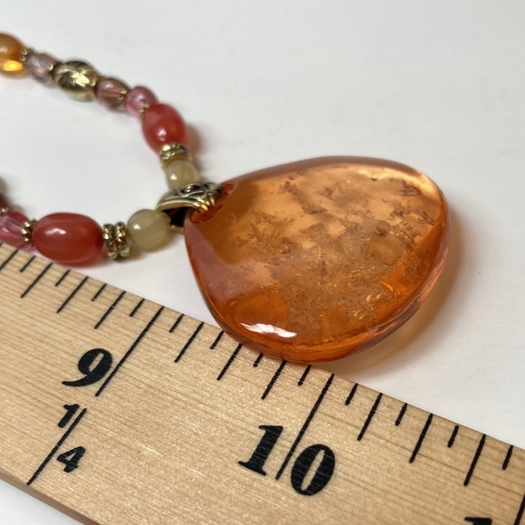 19" Colorful Beaded Necklace with Large Orange Drop Accent - Picture 6 of 13